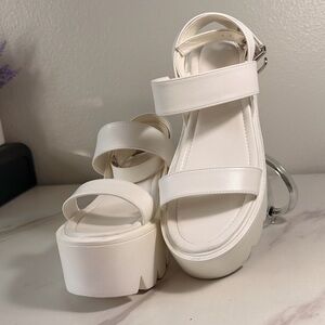 White Platform Strappy Sandals - Women